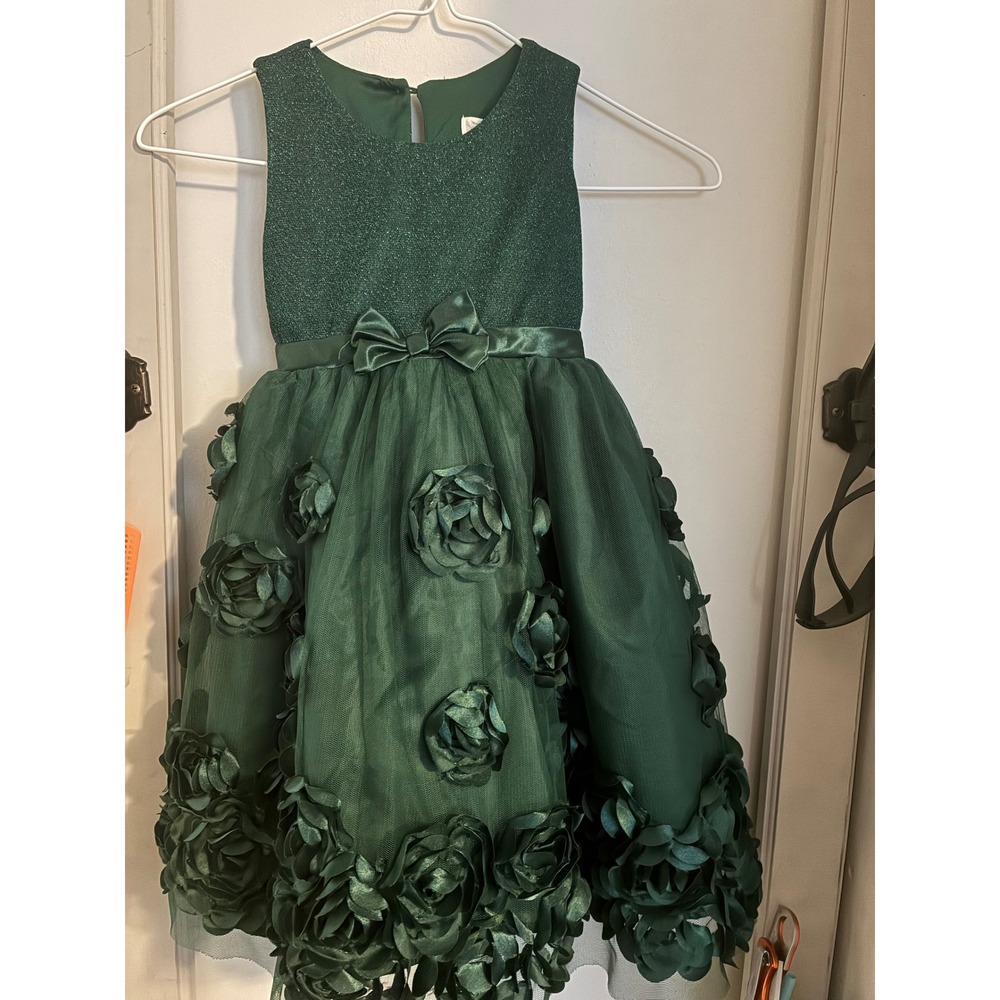 Floral Rosette Tulle Formal Dress 5T Green